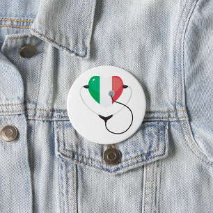 Italian Heart with Stethoscope Healthcare 3 Inch Round Button