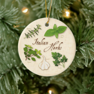 Italian Herbs, Basil, Oregano, Parsley, Garlic Ceramic Ornament