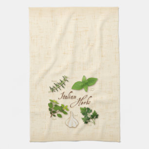 Italian Herbs, Basil, Oregano, Parsley, Garlic Kitchen Towel