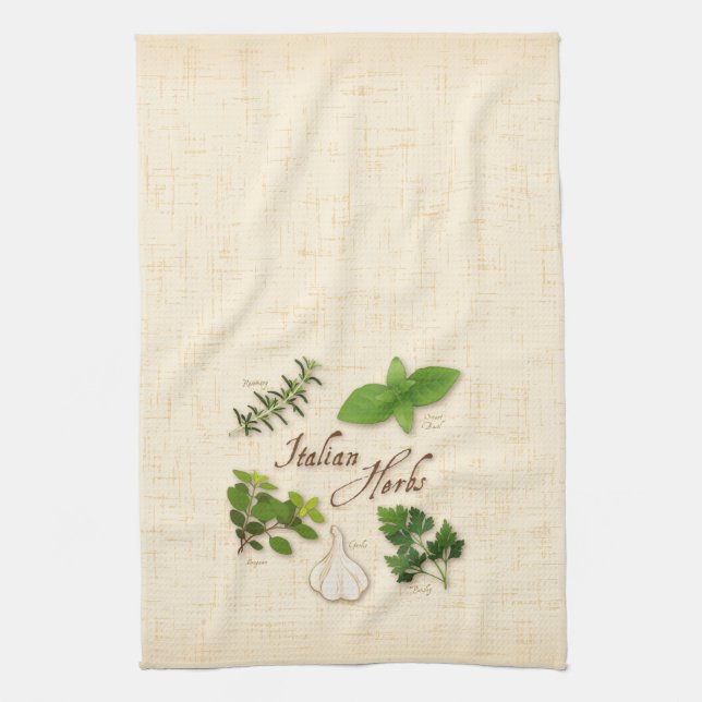 Italian Herbs, Basil, Oregano, Parsley, Garlic Kitchen Towel (Vertical)