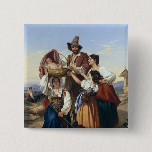 Italian Herdsman, 1835 2 Inch Square Button (Front)