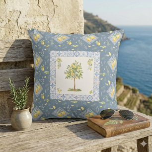 Italian Heritage Riviera Art Watercolor Lemon Throw Pillow