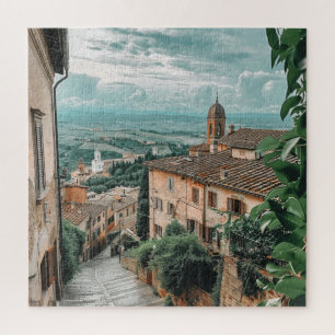 Italian Hilltop Village over Rolling Hills Jigsaw Puzzle