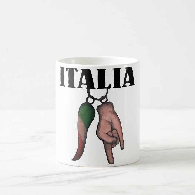 ITALIAN HORN COFFEE CUP, MUG WITH EVIL EYE, CORNO (Center)