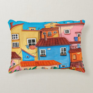 Italian houses. Gouache hand drawn Accent Pillow