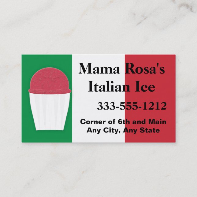 Italian Ice Vendor or Shop with Flag colours Business Card (Front)