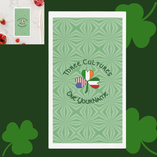 Italian Irish American Flags Shamrock Personalized Napkin (Creator Uploaded)