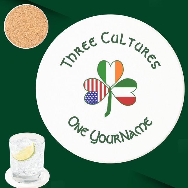 Italian Irish American Flags Shamrock White  Coaster (Creator Uploaded)