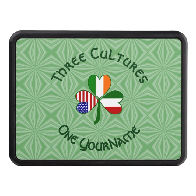 Italian Irish American Flags Shamrock Your Name Trailer Hitch Cover (Front)