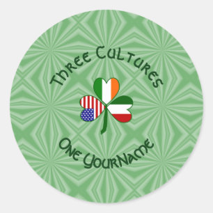 Italian Irish American Shamrock Personalized Classic Round Sticker