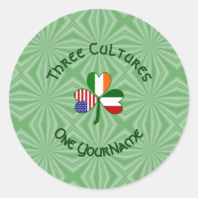 Italian Irish American Shamrock Personalized Classic Round Sticker (Front)