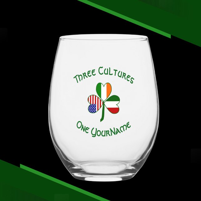 Italian Irish American Shamrock Personalized Stemless Wine Glass (Creator Uploaded)