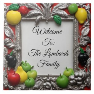 Italian Kitchen Fruit Frame Personalized Welcome  Tile