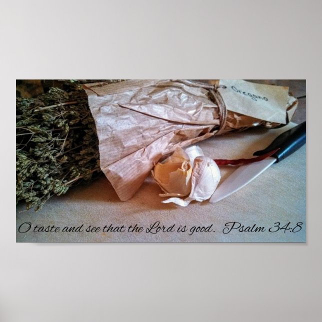 Italian Kitchen Poster with Bible Verse Psalm 34:8 (Front)