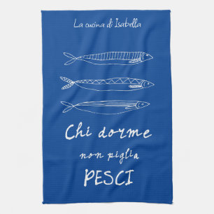 Italian kitchen sardines italy quote drawing blue towel