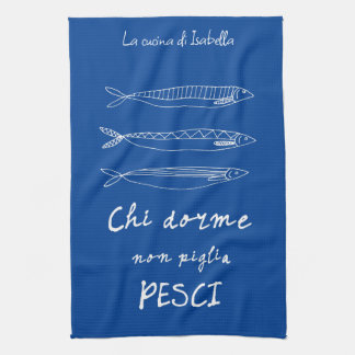 Italian kitchen sardines italy quote drawing blue towel