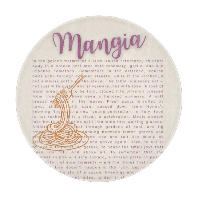 Italian Kitchen Wall Art | “Mangia” Food Quote Cutting Board (Front)