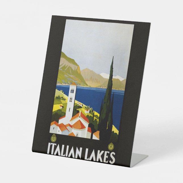 Italian Lakes Vintage Travel Italy Pedestal Sign (Front)