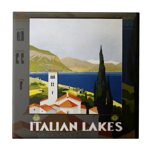 Italian Lakes Vintage Travel Italy Tile (Front)