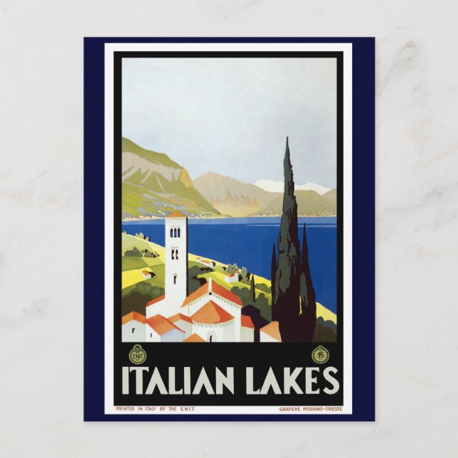 "Italian Lakes" Vintage Travel Poster Postcard (Front)