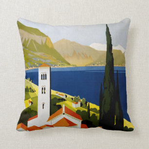 Italian Lakes vintage travel throw pillow