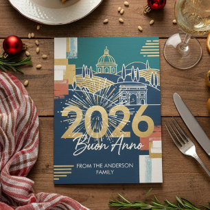 Italian Landscape Buon Anno 2026 Navy Gold Holiday Card
