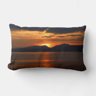 Italian Landscape Dust over Lake Garda Lumbar Pillow