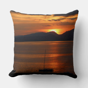 Italian Landscape Dust over Lake Garda Throw Pillow