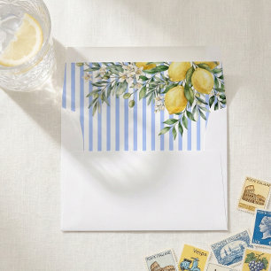 Italian Lemon And Blue Striped Wedding Envelope