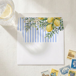 Italian Lemon And Blue Striped Wedding Envelope