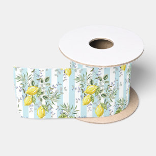 Italian Lemon Blossom Floral Stripe Mediterranean  Satin Ribbon