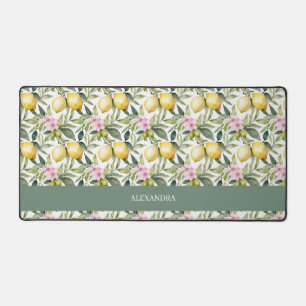 Italian Lemon Blossom Mediterranean Watercolor Desk Mat