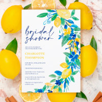 Italian lemon blue floral script bridal shower