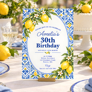 Italian Lemon Blue Tile Any Age Birthday Invitation