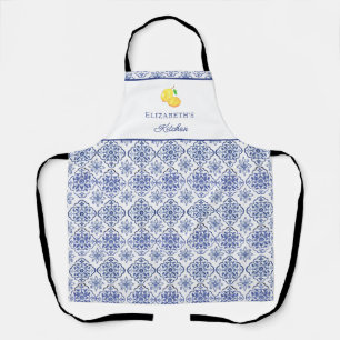 Italian Lemon Blue Tile Personalized Mediterranean Apron