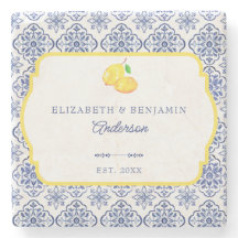 Italian Lemon Blue Tile Personalized Mediterranean