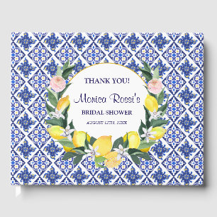 Italian Lemon Blue Tiles Bridal Shower Thank You Guest Book