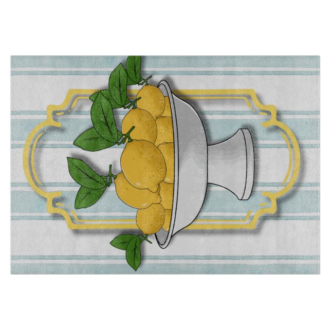 Italian Lemon Bowl Kitchen Print | Coastal  Cutting Board (Front)