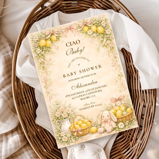 Italian Lemon Bunny Garden Baby Shower Invitation (Creator Uploaded)