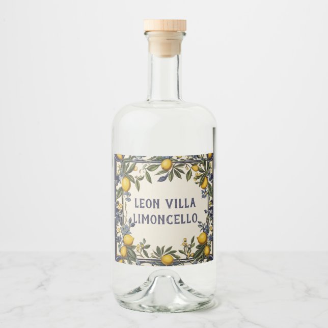 Italian Lemon Custom Name Lemon Oil or Limoncello Liquor Bottle Label (Front)