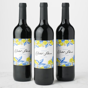 Italian Lemon Floral Bridal Shower  Wine Label