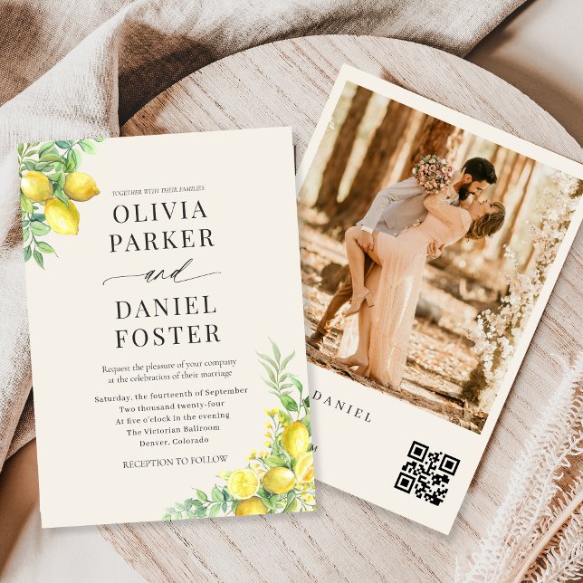 Italian Lemon Garden QR Code Photo Wedding Invitation (Creator Uploaded)
