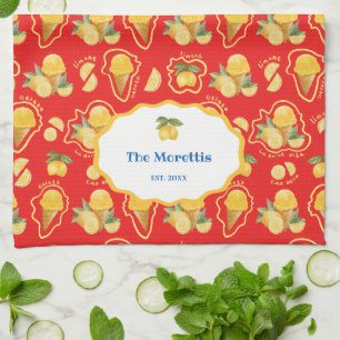 Italian Lemon Gelato Pattern Personalized Monogram Kitchen Towel