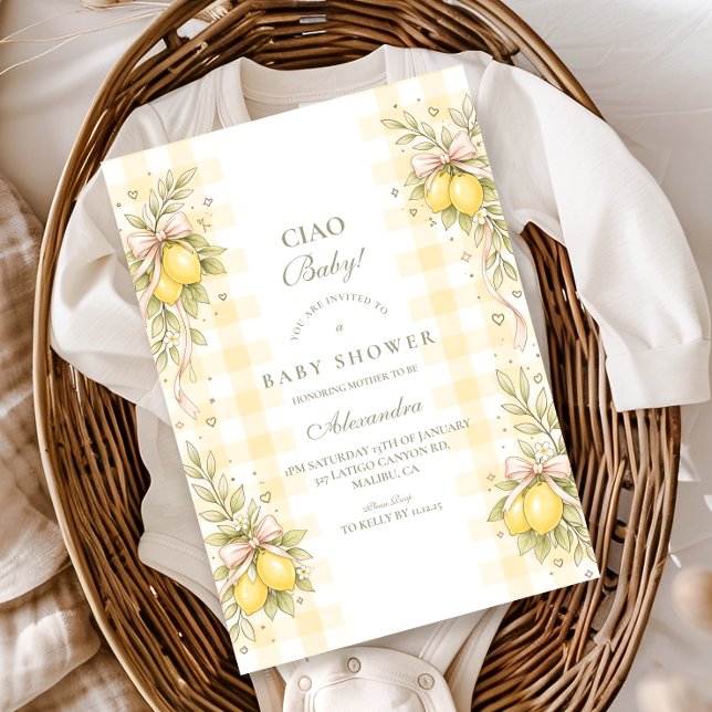 Italian Lemon Gingham Baby Shower Invitation (Creator Uploaded)