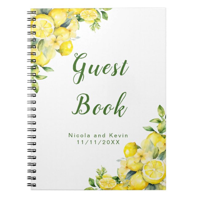 Italian Lemon Greenery Frame Wedding Guest Book (Front)