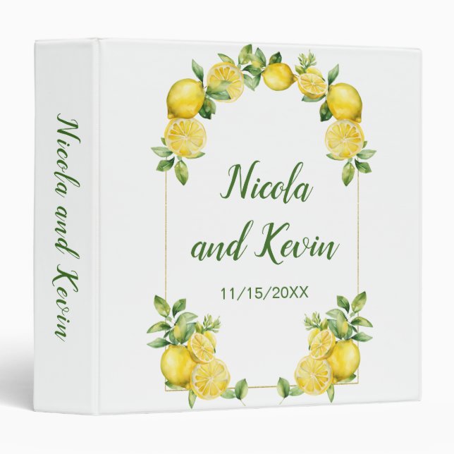 Italian Lemon Greenery Frame Wedding Photo Album Binder (Front/Spine)