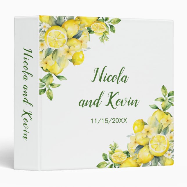 Italian Lemon Greenery Frame Wedding Photo Album Binder (Front/Spine)