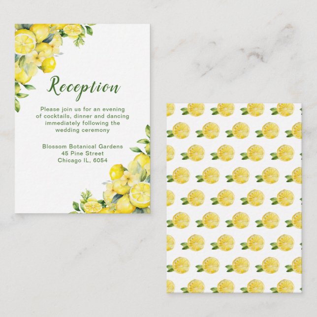 Italian Lemon Greenery Frame Wedding Reception Enclosure Card (Front/Back)