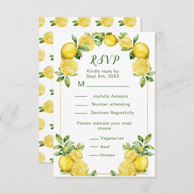 Italian Lemon Greenery Frame Wedding RSVP (Front/Back)