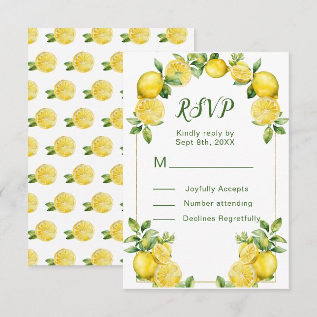 Italian Lemon Greenery Frame Wedding RSVP Card (Front/Back)